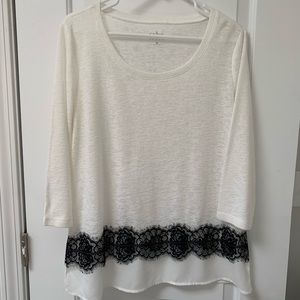 NY&C White Sweater with Black Lace